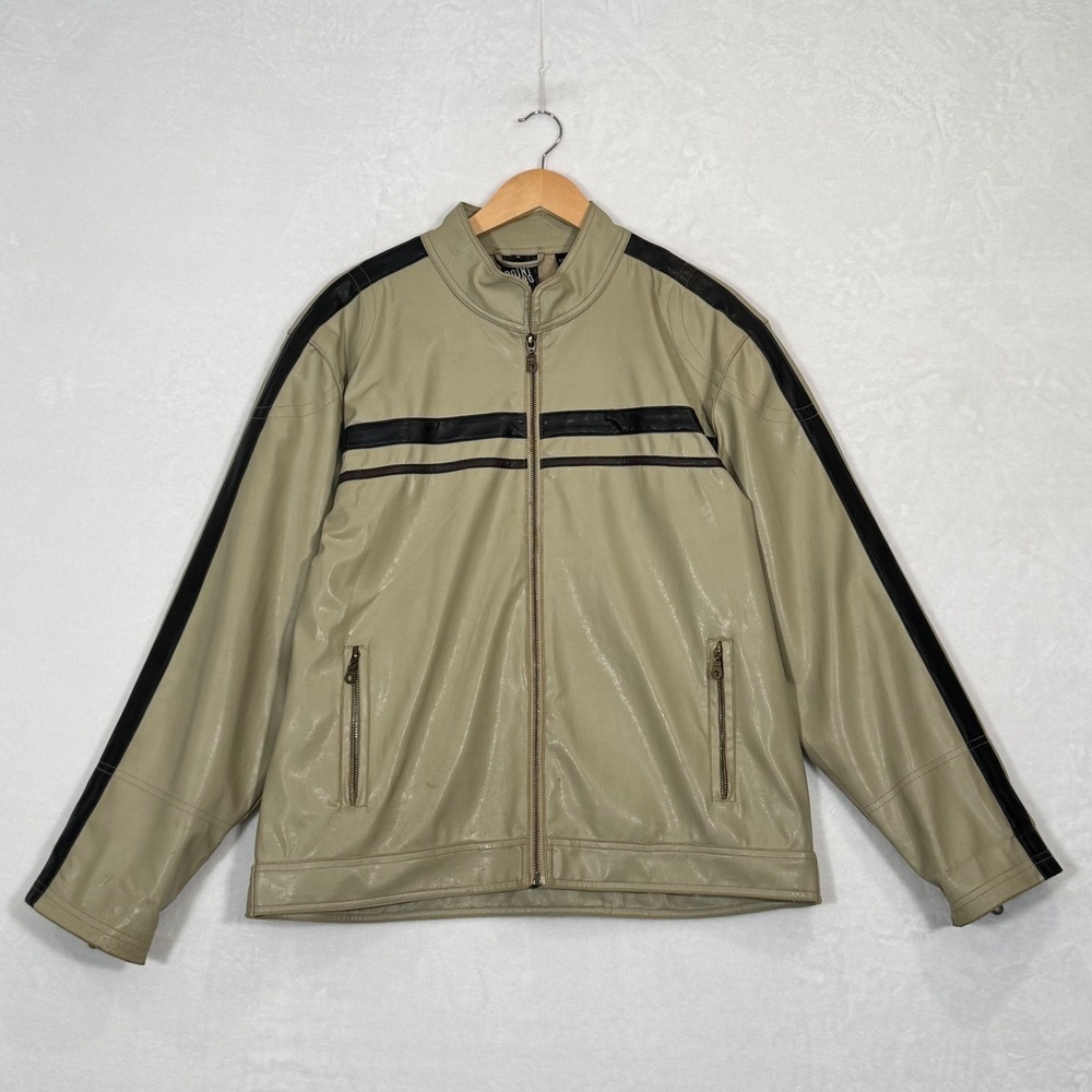 Point Zero Tan Faux Leather Cafe Racer Jacket Size Medium